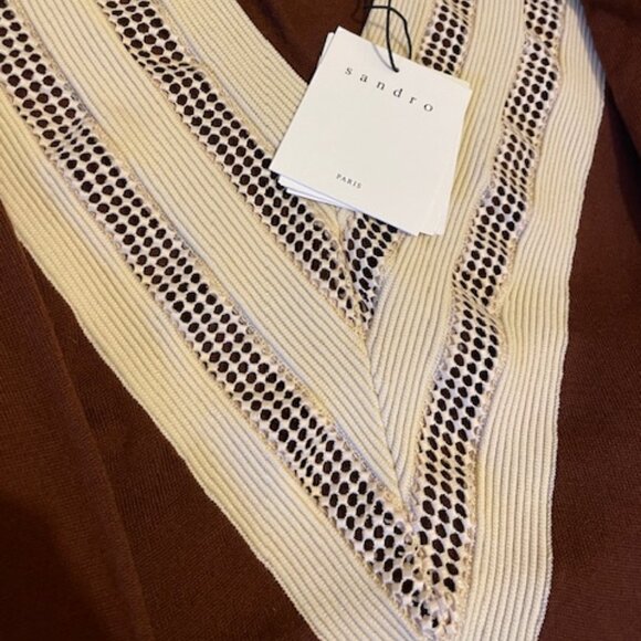 NWT New Sandro V-Neck Colorblock Chevron Mesh Insert Sweater Size S - Picture 9 of 11